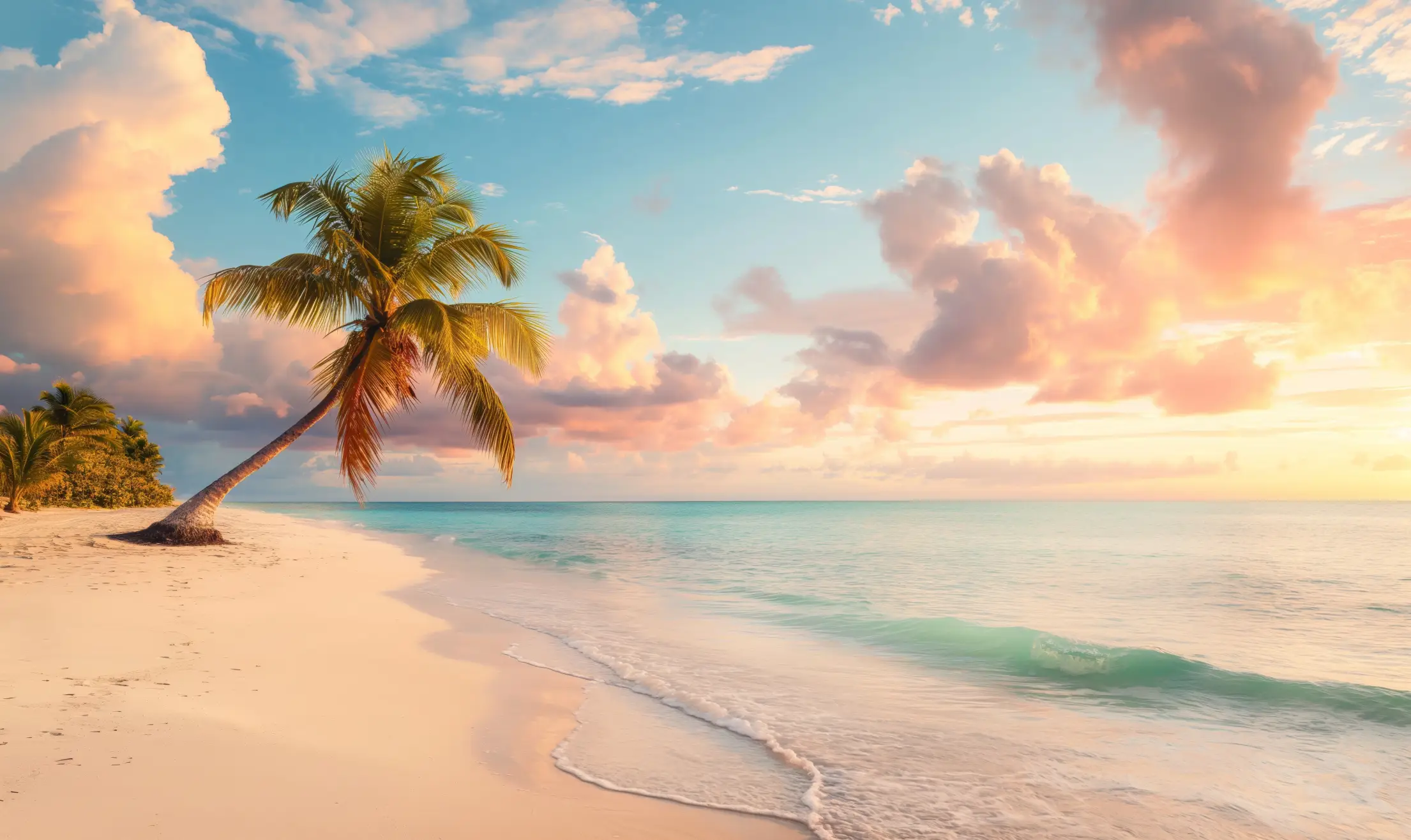 Shoreline of Diani beach with palm trees
